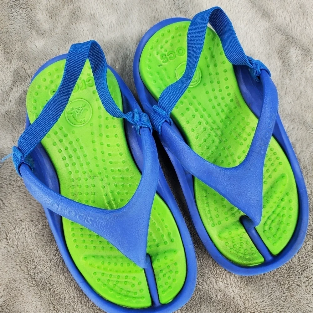 CROCS toddler green and blue sandals 6/7